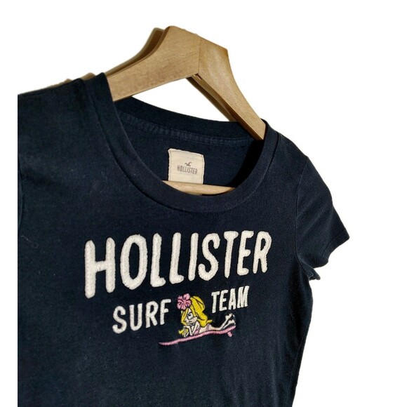 Hollister Surf Team Y2K Baby Tee Juniors XS Navy Graphic Top Early 2000s - Picture 2 of 7